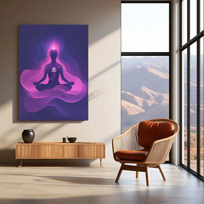 Om Chanting Meditation Metal Poster – Spiritual Wall Art for Mindfulness & Serenity  Description