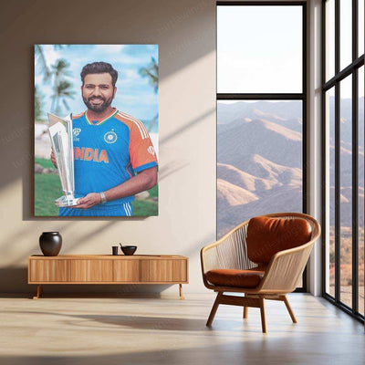 Rohit Sharma with Trophy Metal Poster – Team India & IPL Champion Wall Art | Cricket Memorabilia 2 - TURTLEWINGS